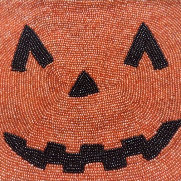 Vintage 2005 Target Halloween Beaded Charger 15 X 15 Pumpkin Jack O Lantern - Picture 2 of 8